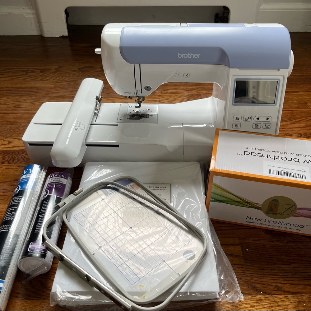 Brother Embroidery Machine PE800 with Thread, Hoops, and Stabilizer